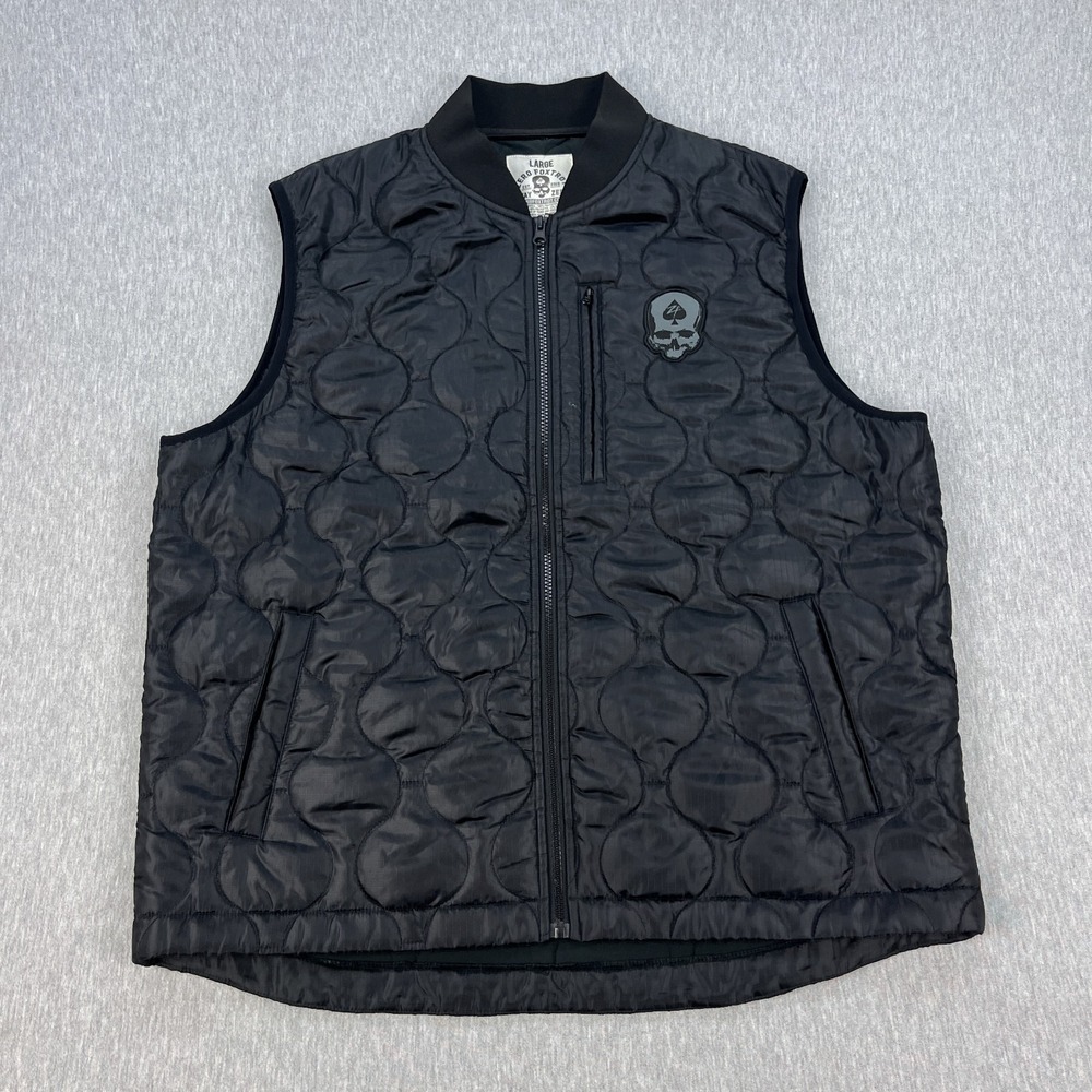 Zero Foxtrot Woobie Vest Mens L Black Quilted Full Zip Skull Insulated NEW